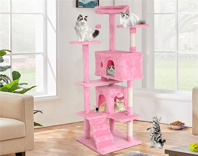 70-inch Pink Multi-Level Cat Tower Kitten Tree & Cat Condo With Plush Padded Perch & Cat Scratching Post, Heavy Duty for Large Cats