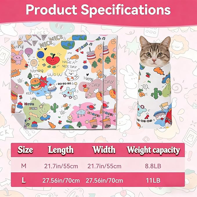 Cat Wrap for Cutting Nails，Cat Restraint for Nail Clipping，Cat Grooming Wrap for Cat Shower, Anti-Scratch Anti-Escape Multifunctional Pet Tool,27.5in