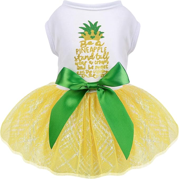 Dog Dresses for Small Medium Dogs Girl Pineapple Mesh Dress Dog Outfit, Summer Tutu Dog Dresses Cat Apparel, Cute Pet Puppy Clothing Doggie Outfits, XS, Yellow