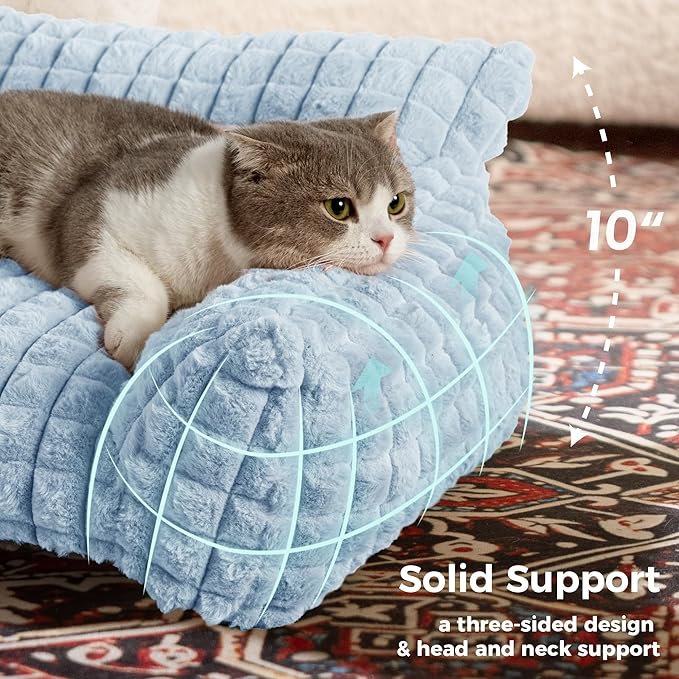 Dog Bed for Small Medium Dogs/Cats, Orthpedic Dog Beds Supportive Cat Couch with Faux Rabbit Fur and Removable Cover, Washable Pet Sofa Bed, 30 Inch, Light Blue