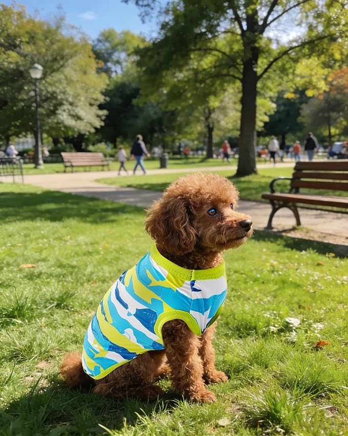 PET SHOW 4 Pack Summer Dog Shirts for Small Dogs Boy UPF 50+ UV Sun Protection Cooling Clothes Tank Top Shark Puppy T-Shirts Pet Holiday Party Sleeveless Vest Blue(Medium)
