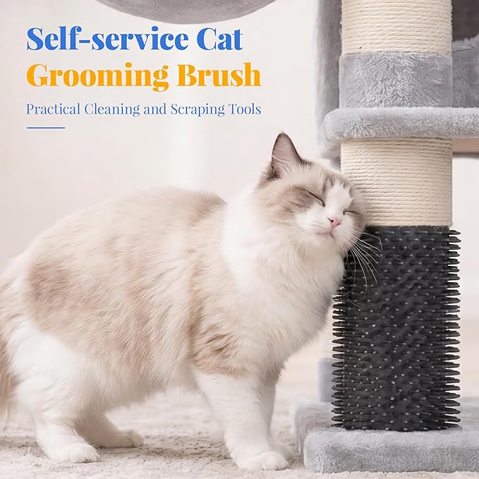 Hey-brother Cat Tree, 74 inches Multi-Level XL Large Cat Tower for Indoor Cats with Three Cat Condos, Two Large Top Decks and Cat Hairbrushfor Kittens, Cats and Pets, Light Gray MPJ035-MW