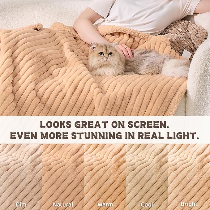 Qeils Waterproof Calming Dog Blanket for Large Dogs, Noiseless Soft Plush Pet Blanket for Bed, 500GSM Thick Faux Fur Pet Throw, Cozy Couch Furniture Protection Washable, Sand Beige, 50x60IN