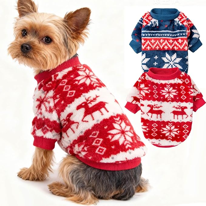 Dog Sweater | 2-Pack Clothes Jackets XXS - XXL for Small Dog Breed (Male & Girl), Super Soft Winter Coats Sweaters for Dogs and Cats, Pet Apparel Outfits (Red,Blue, Medium)