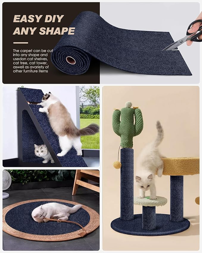 VIVOYAN 78.7"x15.8" Cat Scratch Mat,Trimmable Self-Adhesive Carpet,DIY Climb Cat Scratcher for Cat Couch Furniture or Wall Protector,Covering Cat Tower,and Replacement Pads (Dark Blue)