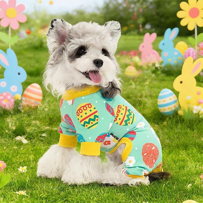 XPUDAC Easter Dog Pajamas, Soft Lightweight Dog Outfit Easter Eggs Puppy Clothes for Small Medium Dogs Pjs Pet Jumpsuit, 2XL