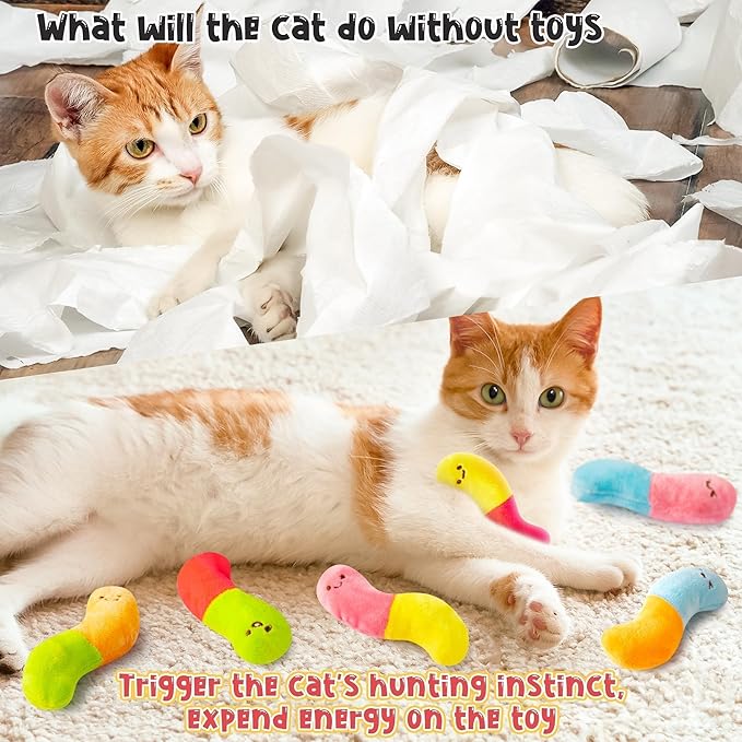 L1rabe Worm Candy Catnip Stuffed Toys for Cats- 6P Pet Days Colorful Worm Organic Kittens Toys Funny Indoor Chew Bite Kick Tools, Interactive Pet Supplies Cat Kittens Lovers Birthday Presents