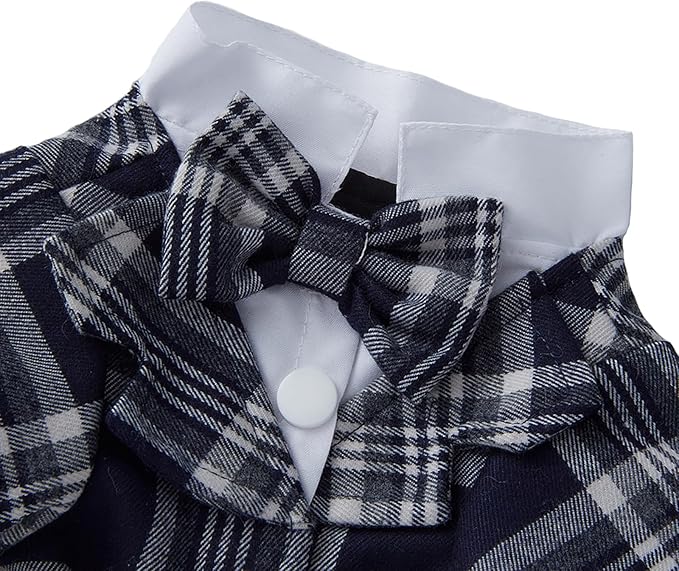 GabeFish Pets Wedding Jackets Suit for Dogs with Bow Tie Puppy Cat Formal Clothes Shirt Tuxedo (Navy, S (Chest 12.9in/33cm))