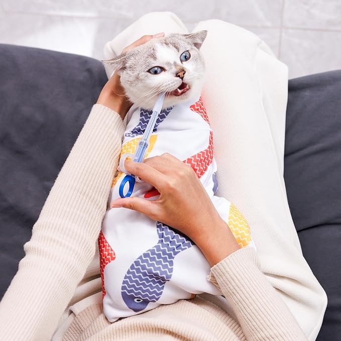 35.5" Extra Large Cat Wrap for Cutting Nails, Self-Stick Grooming Wrap for Adult Cats & Small Dog, Anti-Scratch Restraint Calming Cloth for Medicine, Cat Swaddle Cloth Grooming Supplies