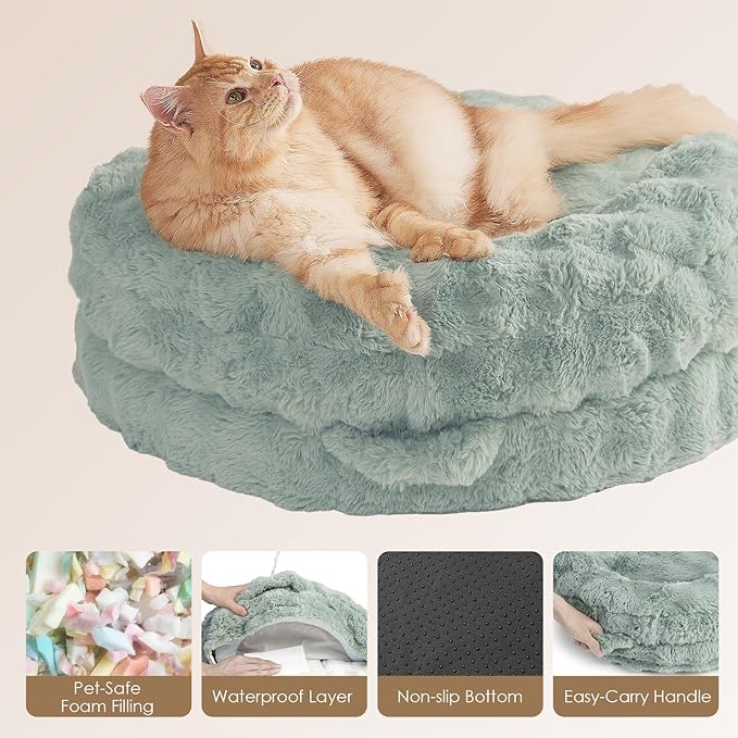 EHEYCIGA Soft Cat Couch Bed for Indoor Cats, Fluffy Small Dog Bed with Removable Washable Cover, Bolster Pet Sofa, Waterproof and Non-Slip, 23" x 23"x 7", Green