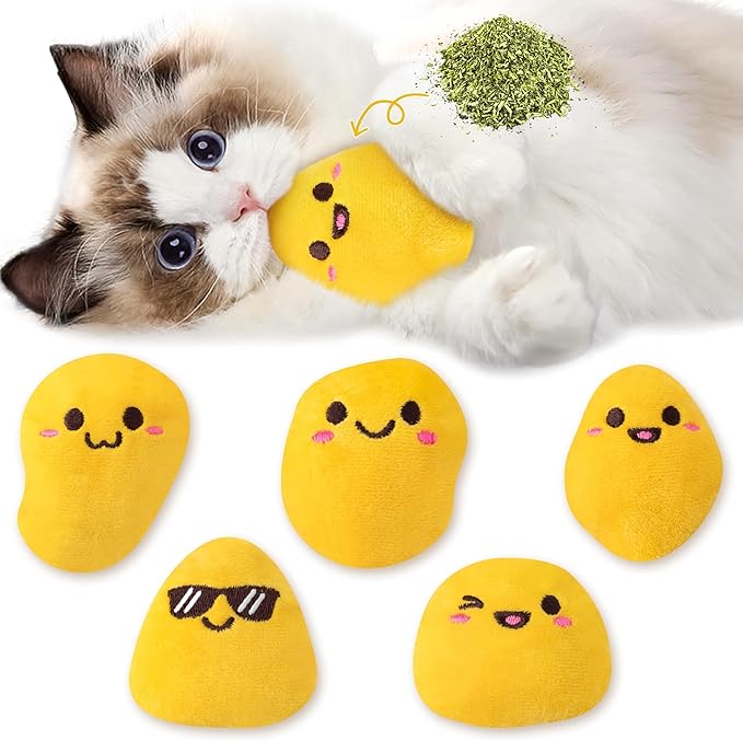 L1rabe Nuggets Catnip Stuffed Toys for Cats- 5Pcs Pet Days Funny Yellow Fried Chicken Indoor Cat Toys, Kitten Chew Bite Kick Non-Toxic Interactive Supplies for Pet Lovers Kitten Birthday Gift