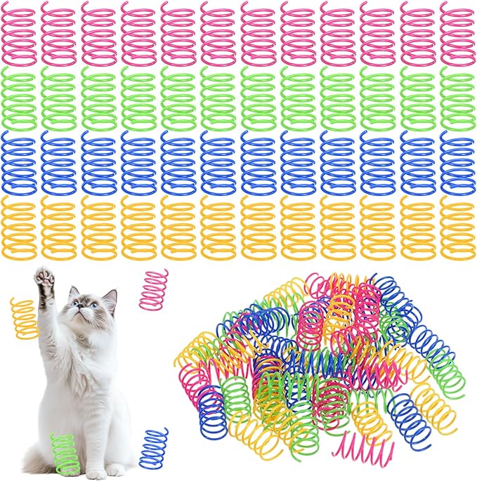 400 PCS Cat Spring Toys, Colorful Interactive Cat Toy Plastic Coil Springs Cats Toy for Indoor Cats, Kittens Toys Plastic Coil for Swatting, Biting, Hunting