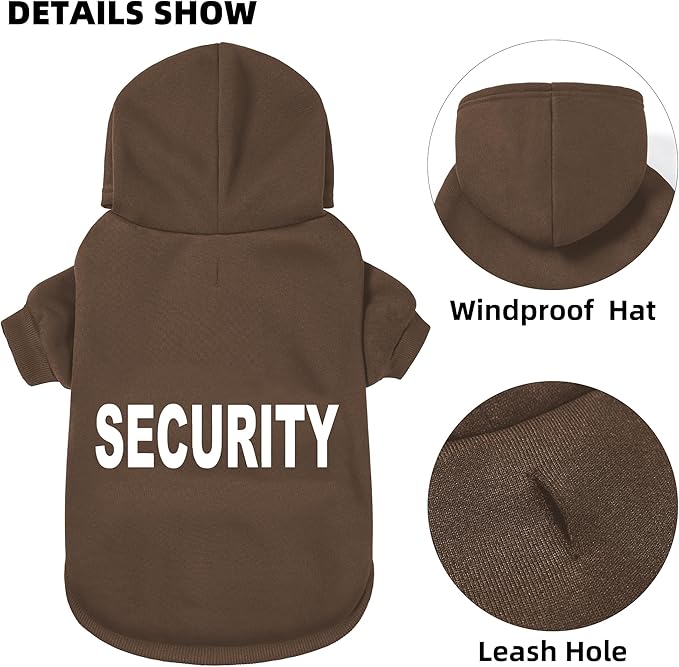 Security Dog Hoodie - Soft & Warm Dog Sweater with Leash Hole Design for Dog Cat,Dog Clothes Pullover Hoodies for Christmas, Holidays and Daily Wear (Brown (Security), Medium)