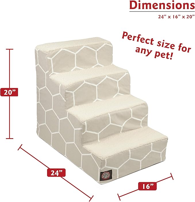 Majestic Pet Portable Pet Stairs | Soft Sherpa Steps Foam Feeling | Steps for Dogs & Cats | Dog & Cat Ramp | Perfect for Bed & Sofa | Indoor Only | Max Weight: up to 250 Lbs, 4 Step, Hexo Shapes Gray