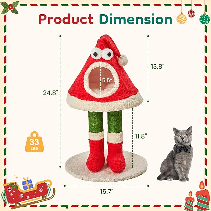 Cat Tree Tower for Indoor Cats, Multi-Functional Cute Cat Tree with Scratching Posts and Cozy Cat Bed, Large to Small Cat Tower, Red