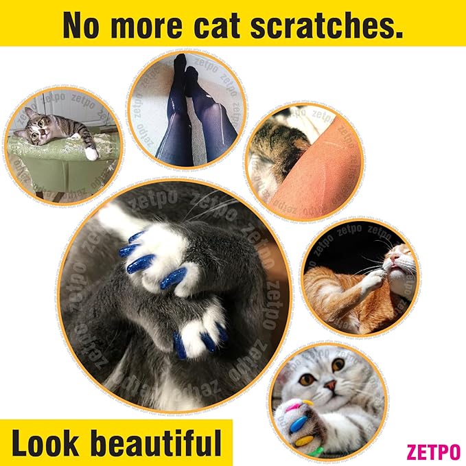 zetpo Glitter Cat Nail Caps | Cat Claw Covers | with Adhesives and Applicators (12x Glitter | 120 pcs, M)