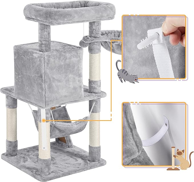 Topeakmart 40In Cat Tower Tree with Cozy Perches Condo & Sisal-Covered Scratching Posts & Soft Platform, Light Gray