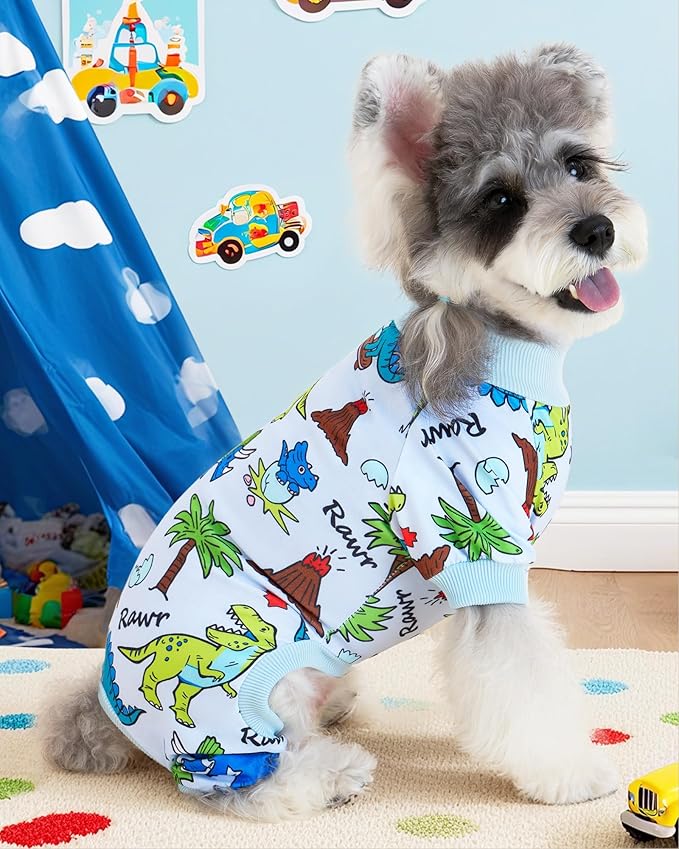 XPUDAC Dog Pajamas Dinosaur Dog Clothes for Small Medium Dogs Boy Girl Stretchy Cozy Pet Onesie with Feet Doggie Jammies Cat Apparel, XL