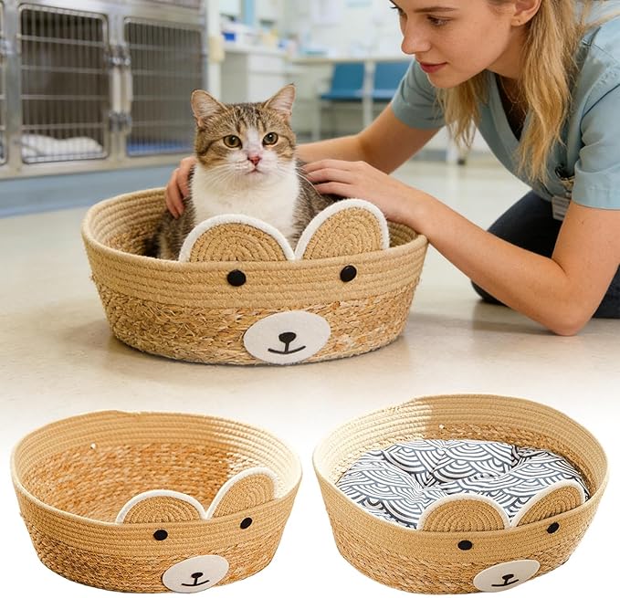 2pcs Weaving Cat Nests, Safe and Secure Pet Nest, 35x35x13cm, Cute Pet Bed for Indoor Cats Couch, Cat Bed Basket, Stylish and Functional Pets Furniture, for Lounging, Napping, Or Hiding