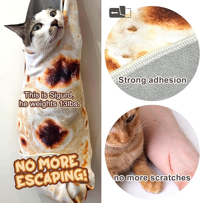 Cat Wrap for Cutting Nails, Tortilla Blanket Pet Supplies Cat Washing Bag, Burrito Blanket Cat Restraint for Nail Clipping, Multifunctional Pet Tool Gifts for Cat Lovers (L (within 14lbs), Tortilla)