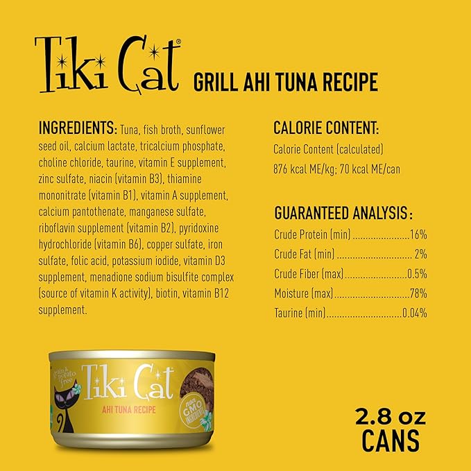 TIKI Cat Canned Food for Cats, Hawaii Grill Ahi Recipe, 2.8 Oz Cans (Pack of 12)