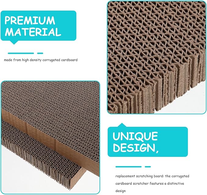 Beaupretty 2pcs Cat Scratcher Replacement Pads, Corrugated Cardboard Scratch Boards 11.4X7.8X1.1 Inches, Furniture Scratch Protectors and Cat House Bed Refills for Healthy Claw Maintenance