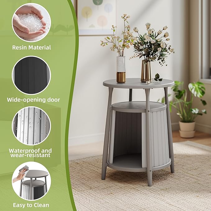 DRATO Outdoor Cat House, Resin Weatherproof Enclosed Litter Box Furniture with Hidden Litter Space for Indoor/Outdoor Use