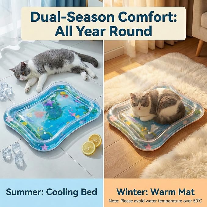 Interactive Cat Toy for indoor Cats, Upgraded Cat Water Mat with Fish - Thickened 0.7mm Enrichment Stimulating Water Sensory Play Mat, Water Bed Toys for Bored Adult Kitten Cats to Exercise & Hunting