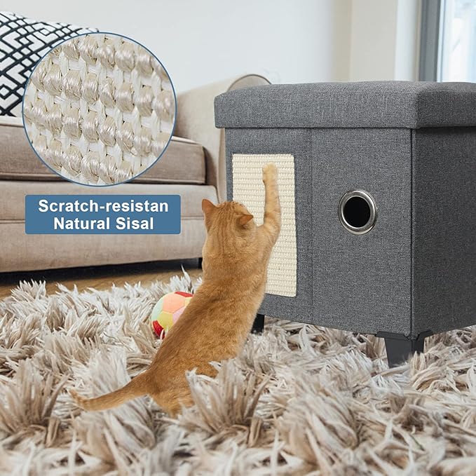 BRIAN & DANY Cat Beds for Indoor Cats,Cat Cave House for Kitten with Scratch Board & Ball, 14.7” x 12.7” x 14.1”, Gray
