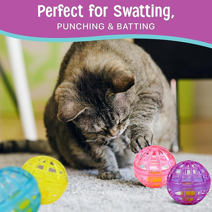 SPOT Lattice Balls Cat Toys - Durable, Fun Balls with Bells Perfect for Swatting and Batting, Colorful Toys to Entertain Indoor Cats and Kittens, - 1.5 inch, 4 pcs