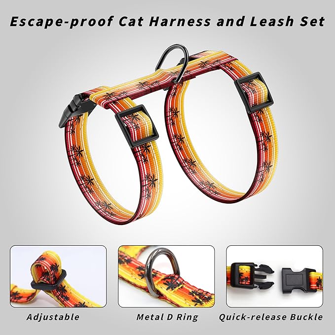 Seyezo Cat Harness and Leash Set, Adjustable Kitten Harness Escape Proof Cats Harness, Soft Lightweight Walking Travel Pet Harness, Cute Kitty Harness Leash Set for Small Medium Cats, Orange