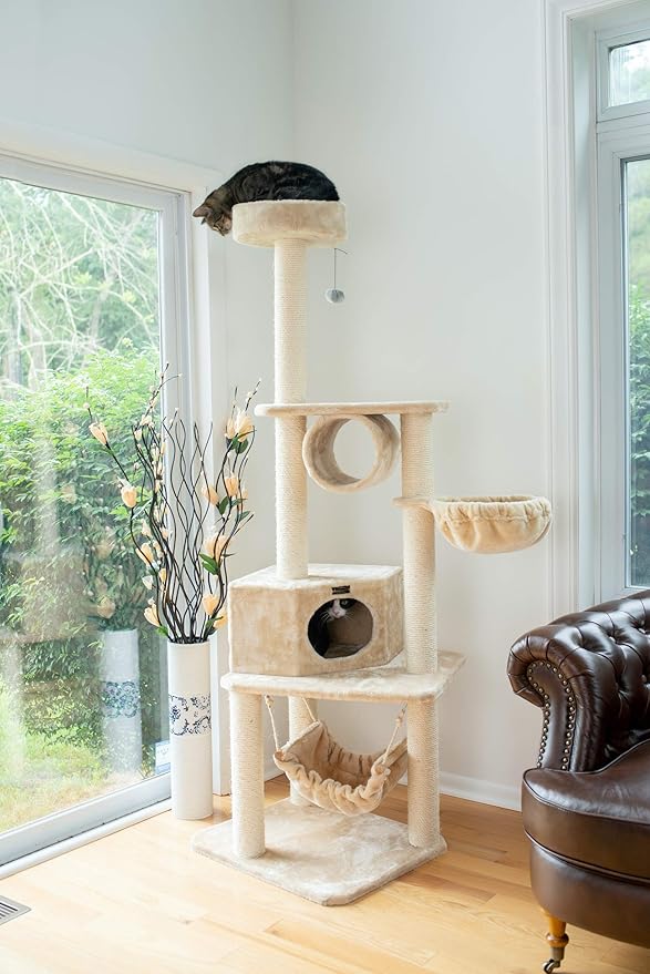 Armarkat 72" H Pet Cat Tower, Tower EntertaInment Real Wood Furniture With Lounge Basket, Perch, A7204