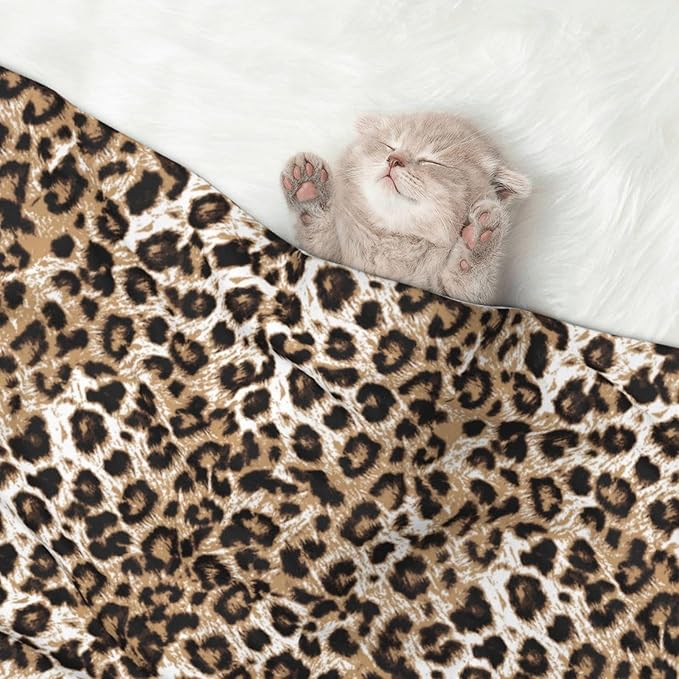 Pet Blanket,Warming Ultra Soft Warming Mat for Indoor Pet Beds & Furniture Reversible Blanket Machine Washable 27.6 * 19.7Inch,Leopard Print