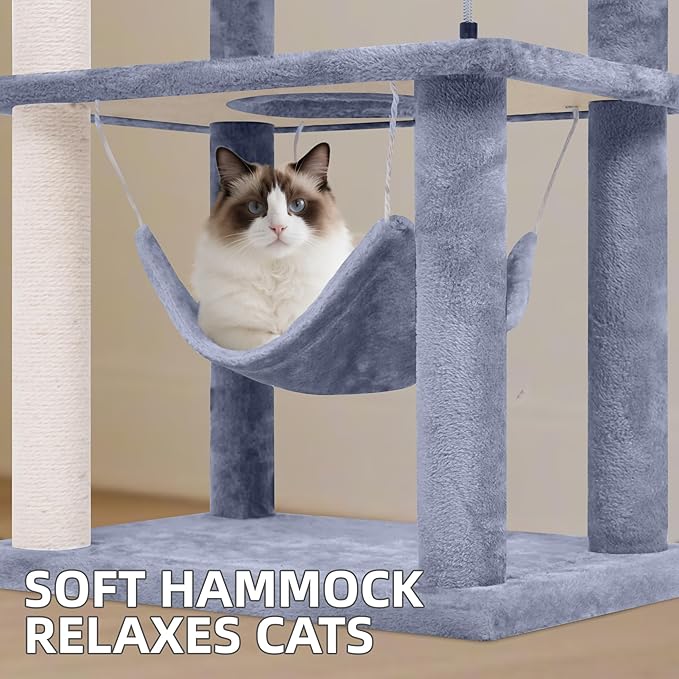 AIWIKIDE Big Cat Tree, Cat Tower with Multi-Level Condo, Hammocks, Rotating Toy (Grey, 70'')