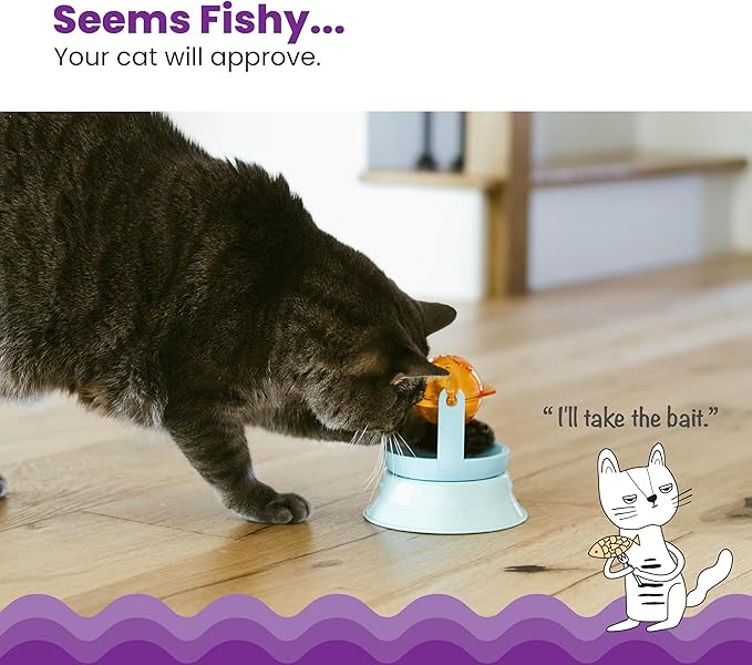 Catstages 2-in-1 Spinning Fish Treat Dispenser Cat Toy, Interactive Puzzle Feeder & Cat Ball Track Add-On, Blue