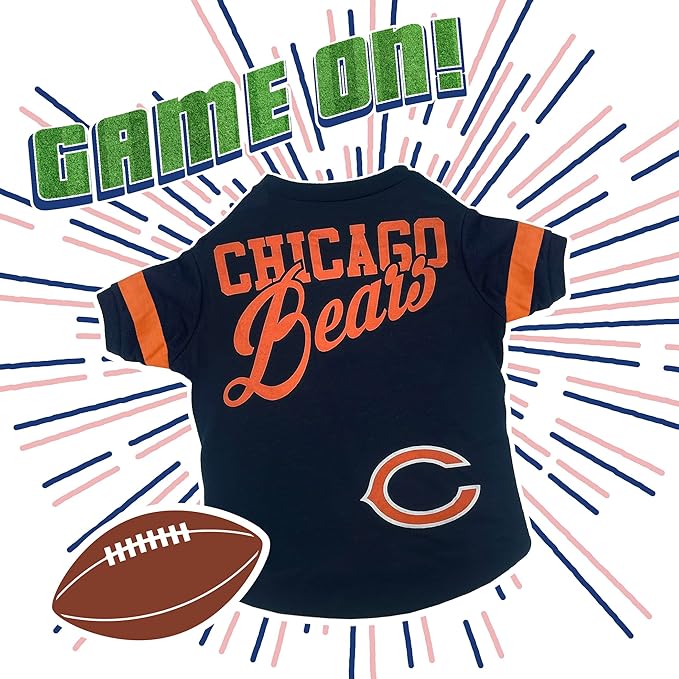 Pets First NFL Chicago Bears Striped Dog & Cat T-Shirt, Small. Football Pet Shirt for NFL Team Fans. New & Updated Fashionable Design, Durable & Cute Sports PET TEE Shirt Outfit (CHI-4146-SM)