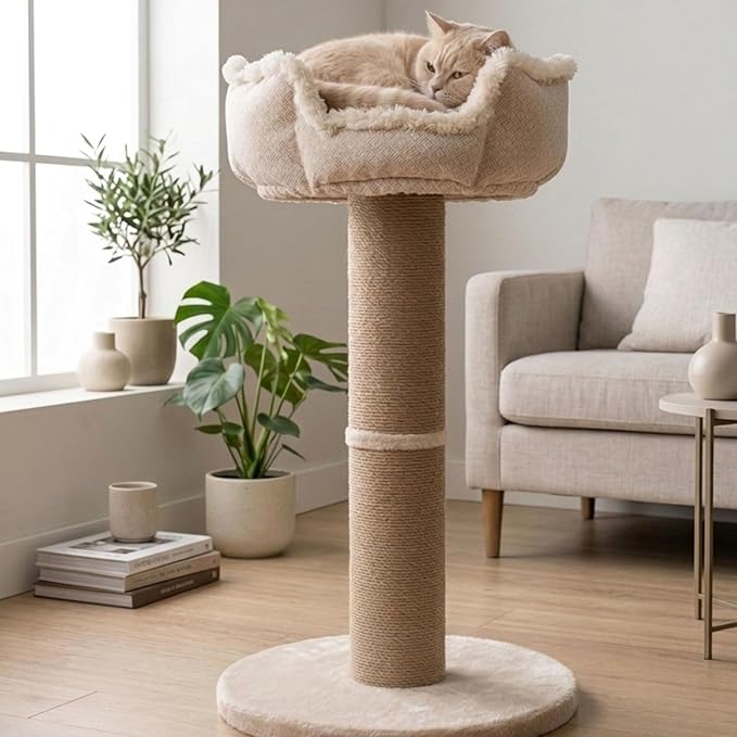 Trixie Boho 38.2-in Cat Tree, Indoor Cat Furniture with Thick Jute Scratching Post, Plush Platform with Removable Bed