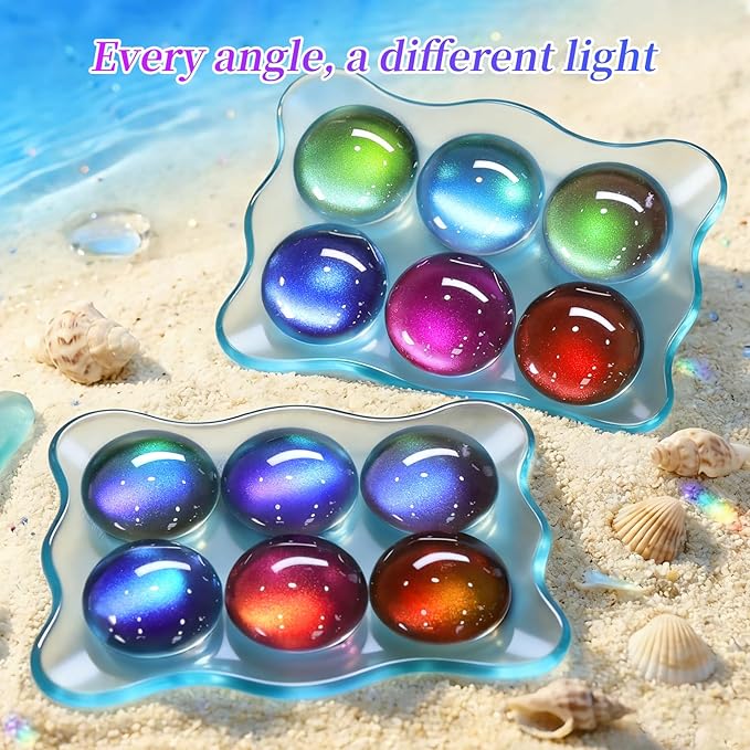 Born Pretty 15ML Spring Summer Cat Magnetic Eye Gel Nail Polish Set, 6 Colors Green Sea Blue Purple Bright Pink Burgundy Glitter Auroras Magnetic Gel Polish Jellyfish Effect 0.5 Fl.Oz