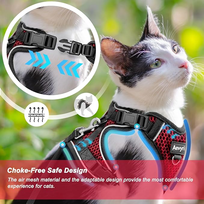 Cat Harness and Leash for Walking Escape Proof Soft Adjustable Cat Leash Breathable Honeycomb Structure Comfortable Vest Easy to Wear Kitten Harness for Outdoor Travel, Honeycomb Red, S