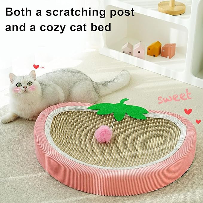 Sisal Cat Scratching Bed - Strawberry Scratch Pad | scratching basin sofa cat bed, Sleeping Mat Nest Pet Accessory | Kitten Small Dog Indoor Resting Mat, Furniture Protector for Couch Carpet Floor Doo