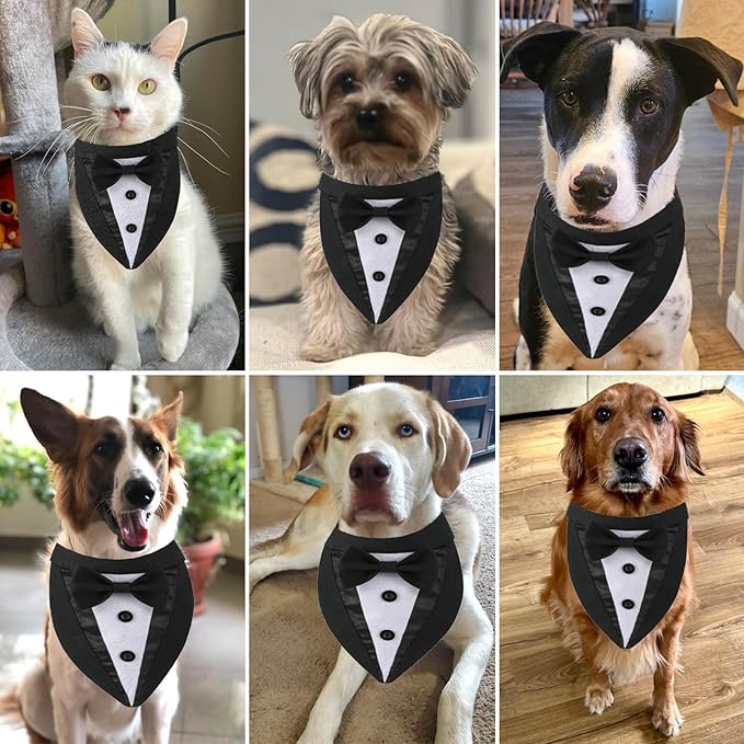 Formal Dog Tuxedo, Wedding Dog Costume Puppy Bandana Birthday Tux Suit Adjustable Collar with Bow Tie, Dog Clothes for Small Medium Dogs Cats, Party Pet Outfit Wedding Attire Clothing Apparel (Large)