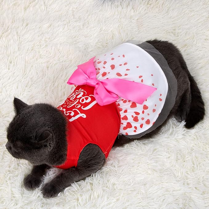 Valentine's Day Small Dog Dresses - Holiday Dog Dress Dog Clothes Bowknot Puppy Festival Skirts for Small Dogs Cats(X-Small,Red)