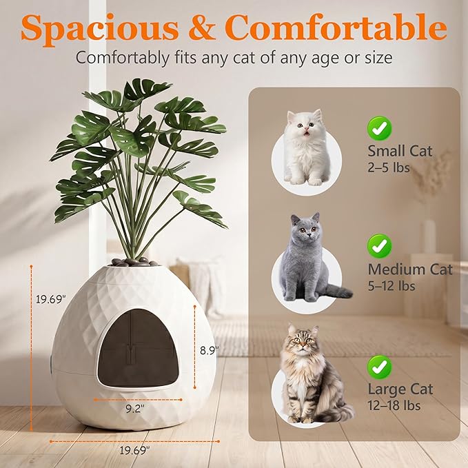Hidden Cat Litter Box, Hidden Litter Box with Faux Plant & Pebbles, Easy to Assemble and Clean, Suitable for Living Room, Bedroom, Corner, Easy Clean, Indoor