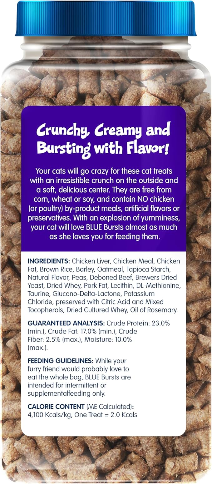 Blue Buffalo Bursts Crunchy & Creamy Cat Treats, Great for Training, Delish Liver & Beef, 12-oz. Tub (Pack of 4)