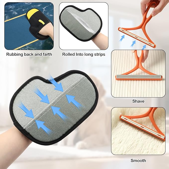Pet Hair Removal Glove for Cats & Dogs,Upgraded Reusable Electrostatic Pet Hair Glove,Hair Remover(1 Pack Glove,1Red Lint Scraper) for Clothing,Bed,Carpet,Not for Use on Pets Direct.