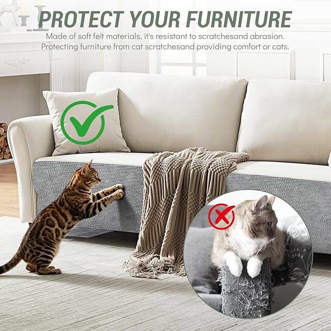 78.7"x15.8" Cat Scratch Mat,Trimmable Self-Adhesive Carpet,DIY Climb Cat Scratcher for Cat Couch Furniture or Wall Protector, Cat Scratching Post Tower Replacement Pads (LightGrey, 78.7x15.8In)