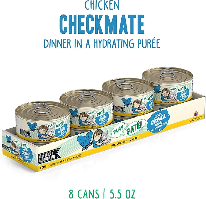 Weruva B.F.F. Play - Best Feline Friend Paté Lovers,Aw Yeah!,Chicken Checkmate with Chicken,5.5oz Can,(Pack of 16)