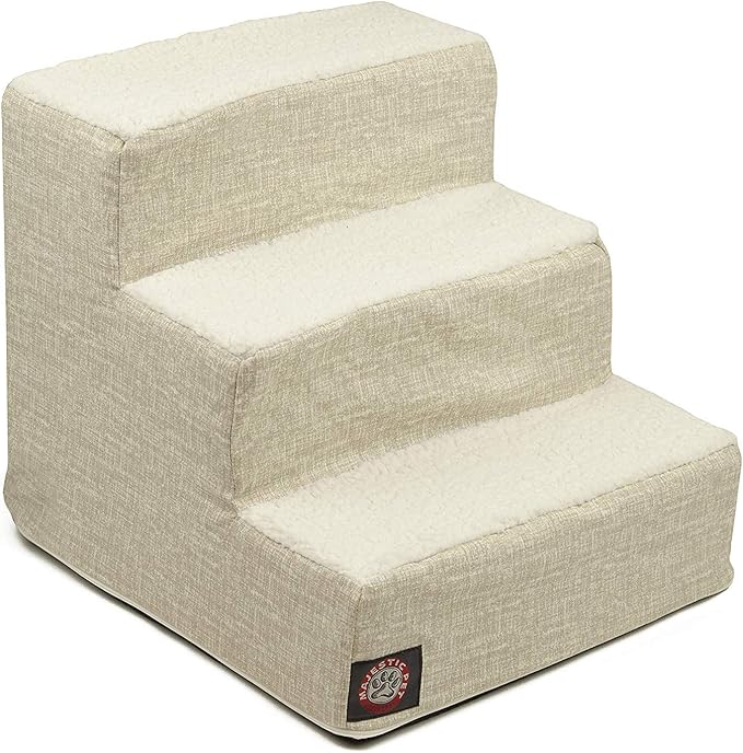 Majestic Pet 3 Step Portable Dog Stairs for Small Dogs to get on Bed Supports 250 lbs or Less – Dog Steps for High Bed with Machine Washable Cover –Pet Stairs for Cats Palette Heathered Frappe