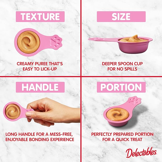 Delectables Lickable Spoon Handheld Wet Cat Treats Made with Wild-Caught Salmon, Quick & Easy Creamy Puree, Mess Free, No Added Preservatives, Salmon 96ct