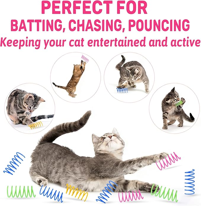 Cat Spring Toys, 60 Pack Colorful Cat Toy Springs, Interactive Spring Toys for Indoor Cats, Self Play Hunting Cat Toys